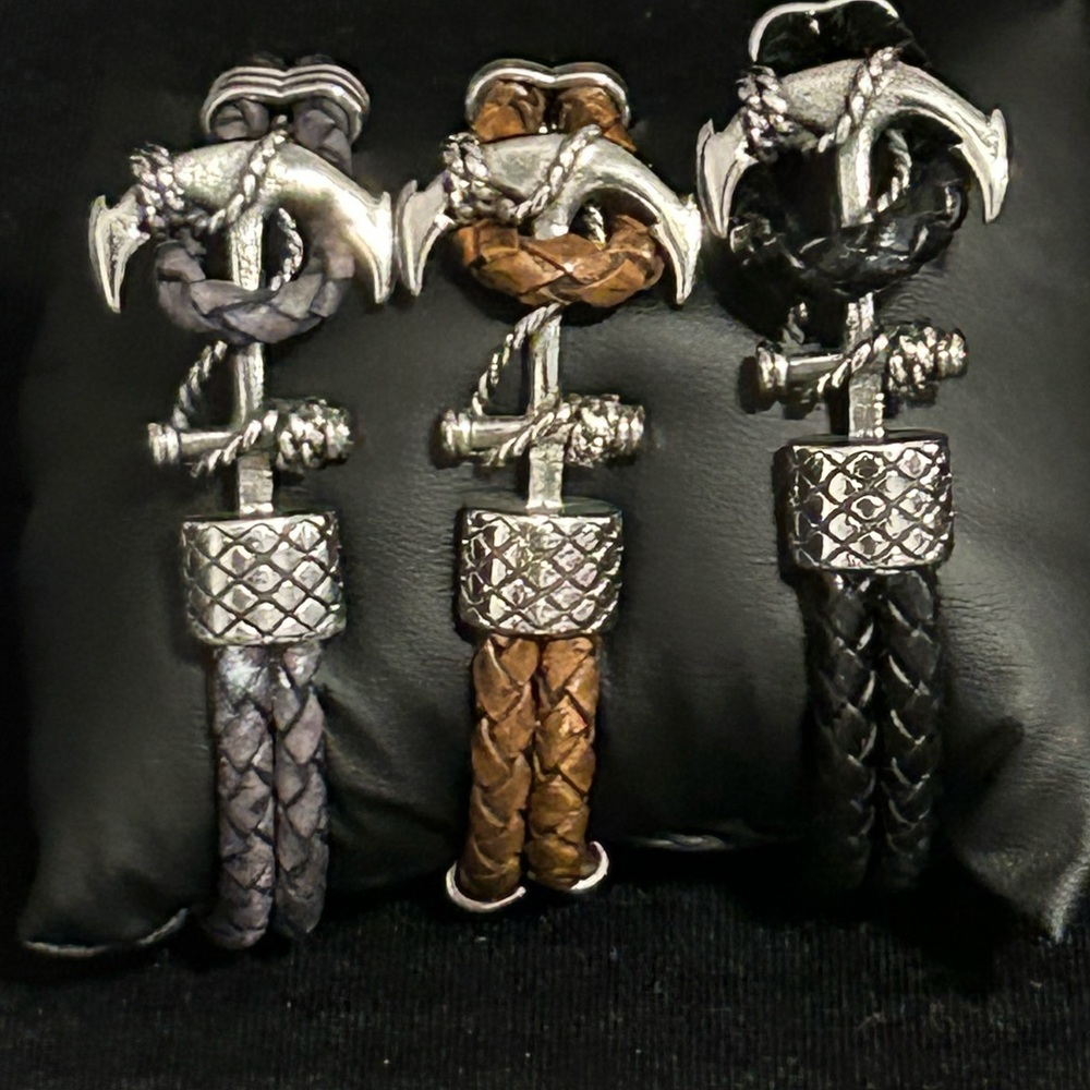 Stainless steel and leather anchor, bracelets
